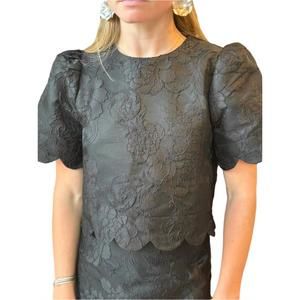 NEW THE BLUE COLLECTION women's sophie brocade top in black